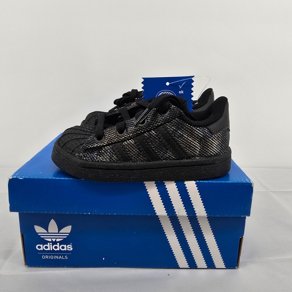 Adidas Superstar Black Iridescent Toddler Sneakers BY2186 Size 6K New - Picture 2 of 7